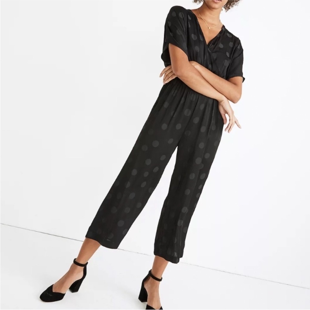 Madewell Black Polka Dot Wrap Jumpsuit Size XL
